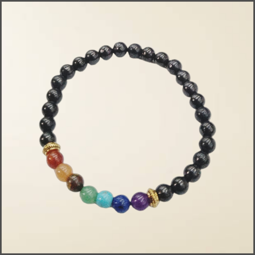 Black Beaded Stretch Bracelet with Multicolor Accent Beads